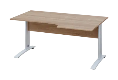 ERK 28 - 166 stůl kancelářský, rohový, pravý, kovová podnož bílá, deska 25 mm, široký 1600 mm, dub bardolino